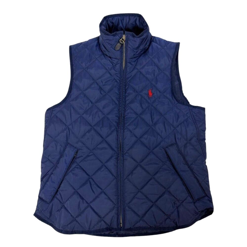 Ralph Lauren Womens M Quilted Vest Navy Blue Full Zip Equestrian Classic Preppy